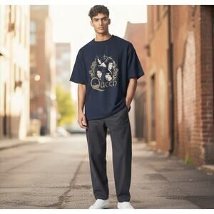 Junk Food Clothing Queen Short Sleeve Crew Neck Graphic Band Tee Blue Size M NWT